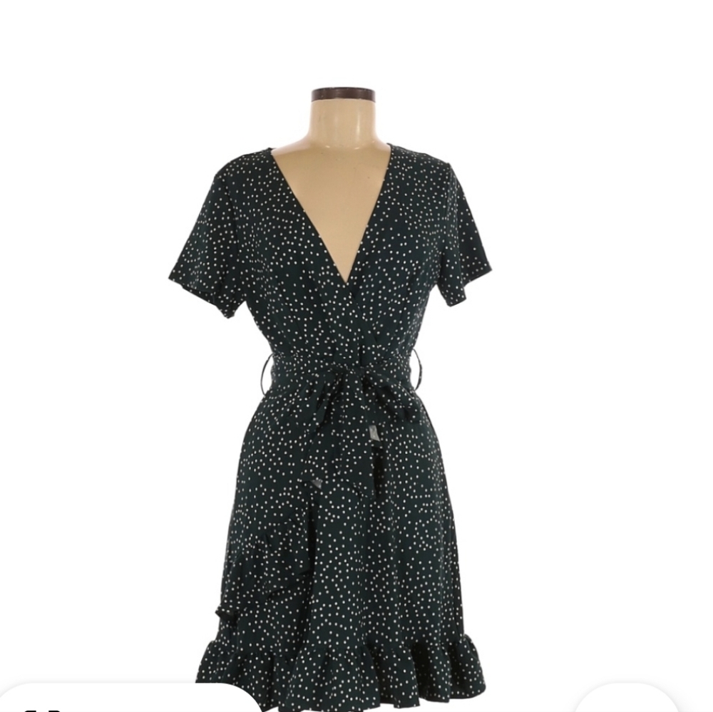Locryz Swing Style tie waist polka dot dress Size M forest green- flattering